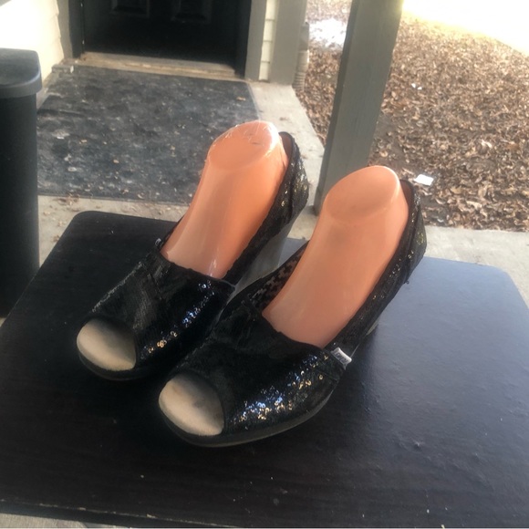 TOMS Women's Black Electra Espadrille Wedge Heel Open Toe Brown Size W12 - Picture 2 of 11